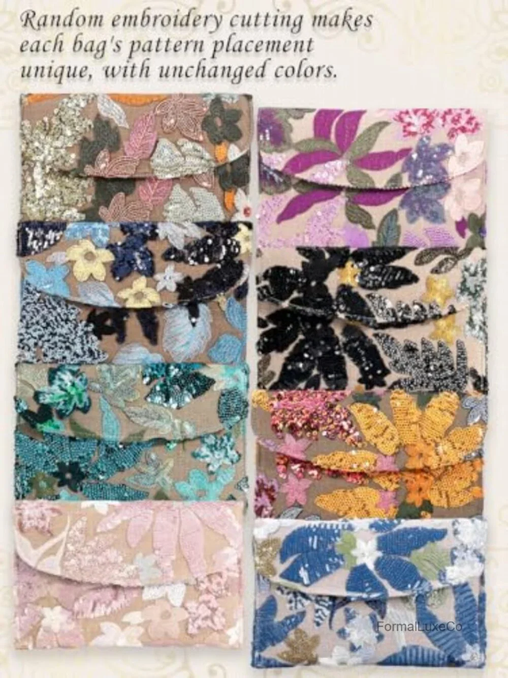 Floral Embroidery Sequin Beaded Evening Clutch Purse Party Bag